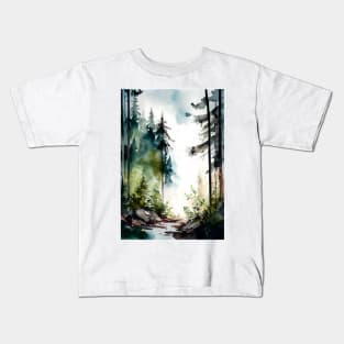 A Loose Watercolor Forest with Creek Kids T-Shirt